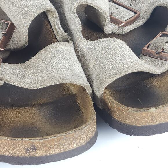 Birkenstock Men's Arizona EU43 US10 Taupe Suede 2 Strap Slide Sandals Shoes - Picture 12 of 16